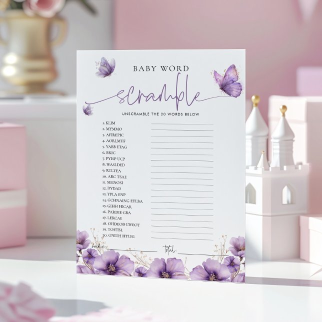 Carte Conseil Word Scramble Purple Butterfly Baby Game Card (Créateur téléchargé)