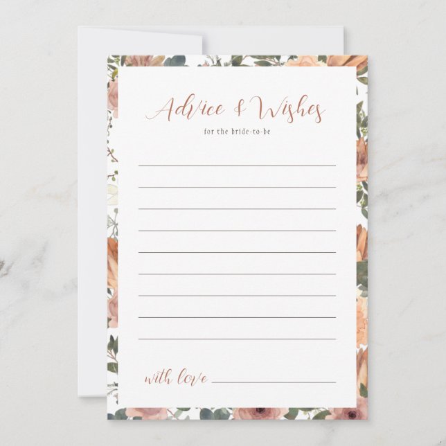Carte Conseils et souhaits Blush Floral Fête des mariées (Devant)