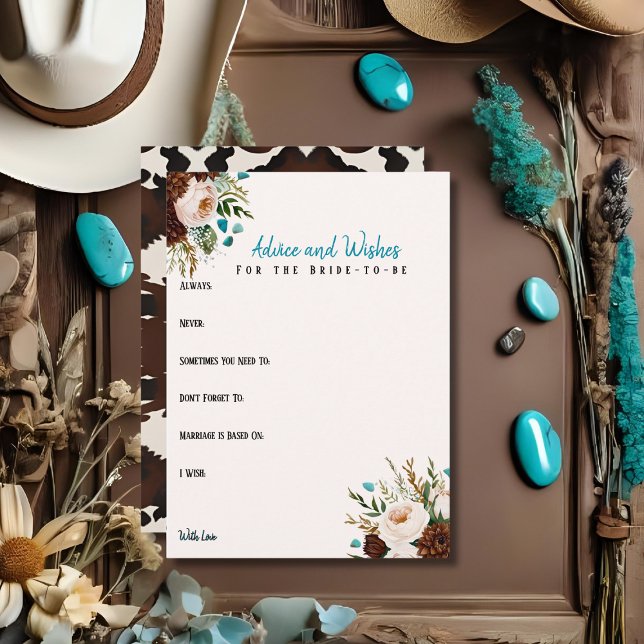 Carte Conseils & Wis Bride douche Western Boho (Advice & Wishes Bridal shower Western Boho)