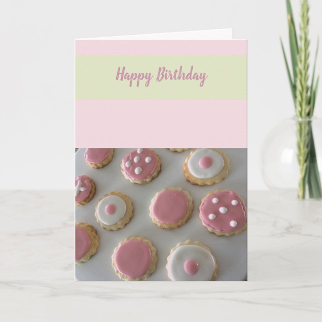 Carte Cookies d'anniversaire blancs et roses (Devant)