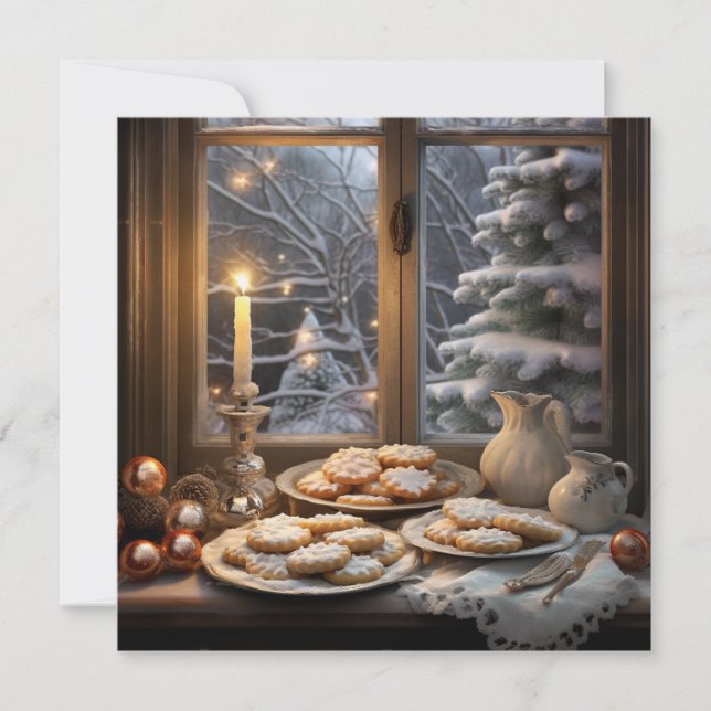 Carte Cookies de Noël en journée enneigée (Devant)