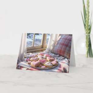 Carte Cookies en forme de cœur d'anniversaire sur une co
