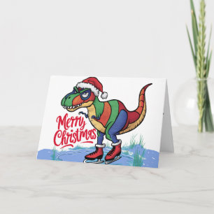 Carte Cool amusant T-rex Dinosaur Patinage Noël Abstrait