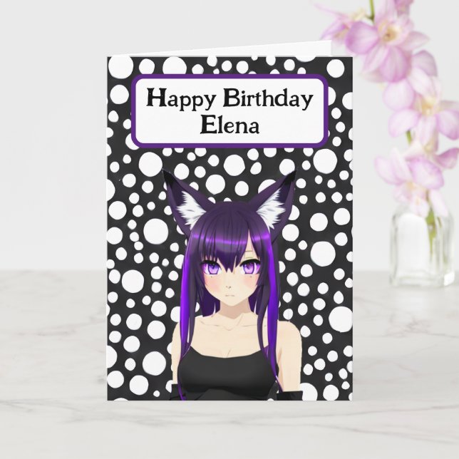 Carte Cool Anime Girl avec cheveux et yeux pourpres Anni (Orchidée)