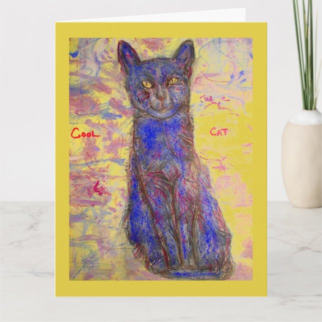 Carte cool bleu chat heureux garçon d'anniversaire (Devant)