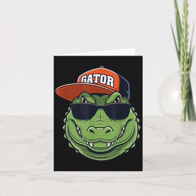 Carte Cool Crocodile Animal Gator Graphic With Cap And S (Devant)