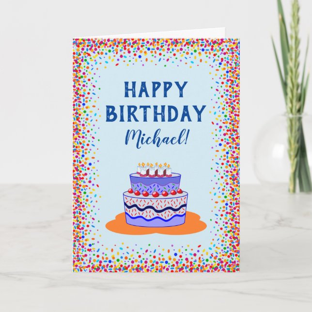 Carte Cool d'anniversaire Blue Cake Colorful Confetti (Devant)