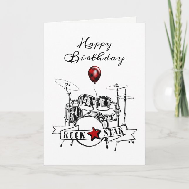 Carte Cool Drummer Rockstar Drum Kit Rocker Anniversaire (Devant)
