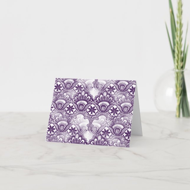 Carte Cool Elégant Distressed Purple Dentelle Damask Mod (Devant)