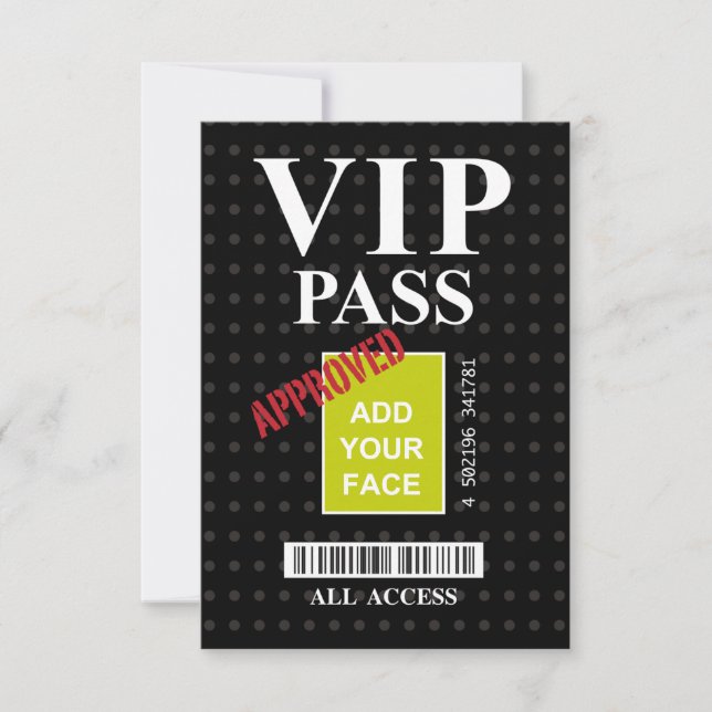 Carte Cool fun noir et blanc personnalisable VIP Pass... (Devant)