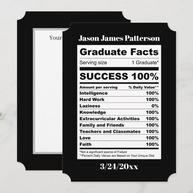 Carte cool Graduation faits ajouter nom date (Devant / Derrière)