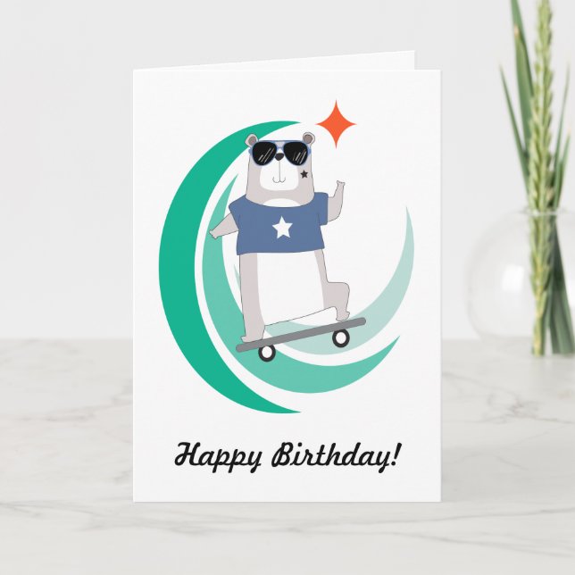 Carte Cool Hipster Skateboard Ours Anniversaire (Devant)