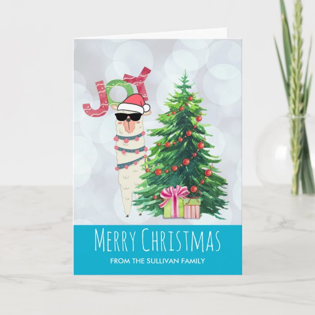 Carte Cool Llama sur Silver Bokeh & Icy Blue Christmas (Devant)