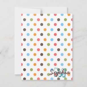 Carte Cool mignon coloré pois monogramme tendance