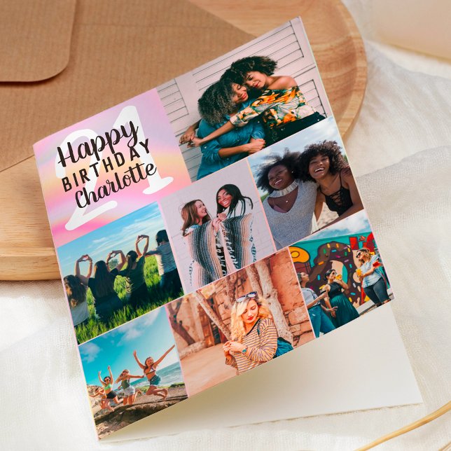 Carte Cool pastel marbre photos grille collage 21 annive (Créateur téléchargé)