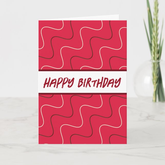 Carte Cool Rouge moderne Style Lines Anniversaire (Devant)