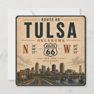 Carte Coordonnées de voyage de la route 66 à Tulsa, invi