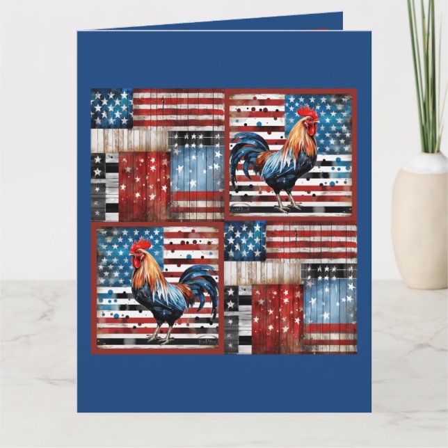Carte Coq American Flag Pièce d'art populaire (Devant)