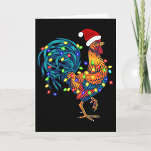 Carte Coq drôle Poule Santa Éclairages de Noël Ferme