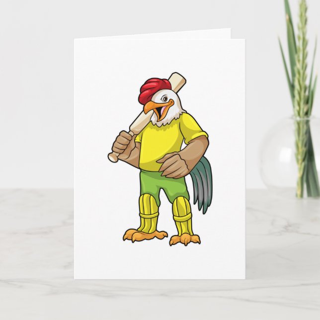 Carte Coq en batteur avec batte de cricket (Devant)