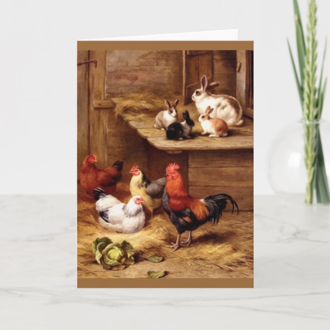 Carte Coq lapin poules animaux de la ferme lapins (Devant)
