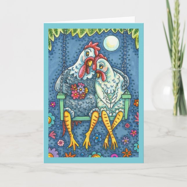 Carte COQ POULE SE CAJOLE, ROMANCE DE POULE MIGNONNE Bla (Devant)