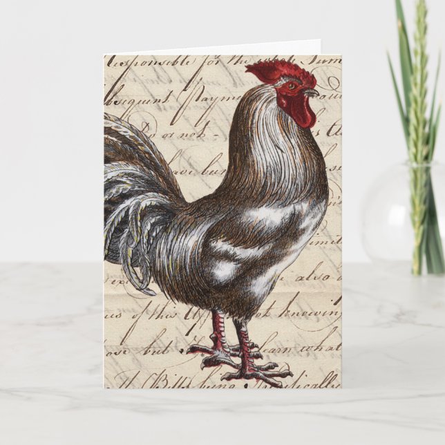 Carte Coq vintage, anniversaire (Devant)
