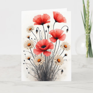 Carte Coquelicots et pâquerettes - Fleurs à l'aquarelle