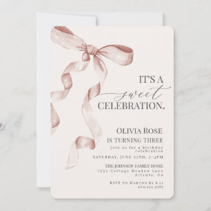 Carte Coquette Beige Bow Girl Anniversaire Fête Invitati