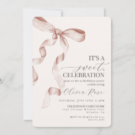 Carte Coquette Beige Bow Girl Anniversaire Fête Invitati
