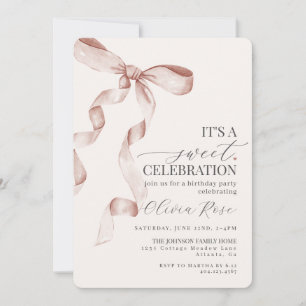 Carte Coquette Beige Bow Girl Anniversaire Fête Invitati