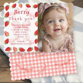 Carte Coquette Berry First Birthday Photo Thank You Card