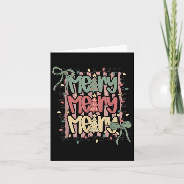 Carte Coquette Bow Merry Christmas Tree Xmas Lights Girl (Devant)