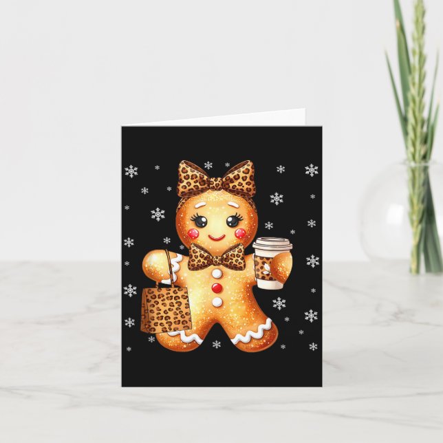Carte Coquette Cute Gingerbread Leopard Bow Christmas Gi (Devant)