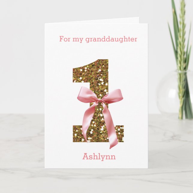 Carte Coquette rose Bow Gold Parties scintillant 1er ann (Devant)