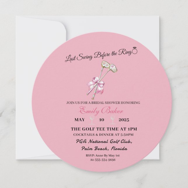 Carte Coquette Rose Golf Dernier Chanter Avant L'Anneau (Devant)