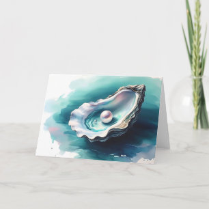 Carte Coquille d'huîtres d'aquarelle en blanc brillant