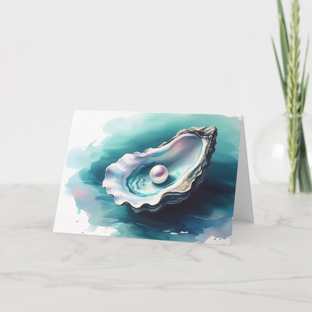 Carte Coquille d'huîtres d'aquarelle en blanc brillant (Devant)