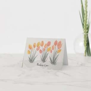 Carte Corail jaune orange vert aquarelle tulipes pliées
