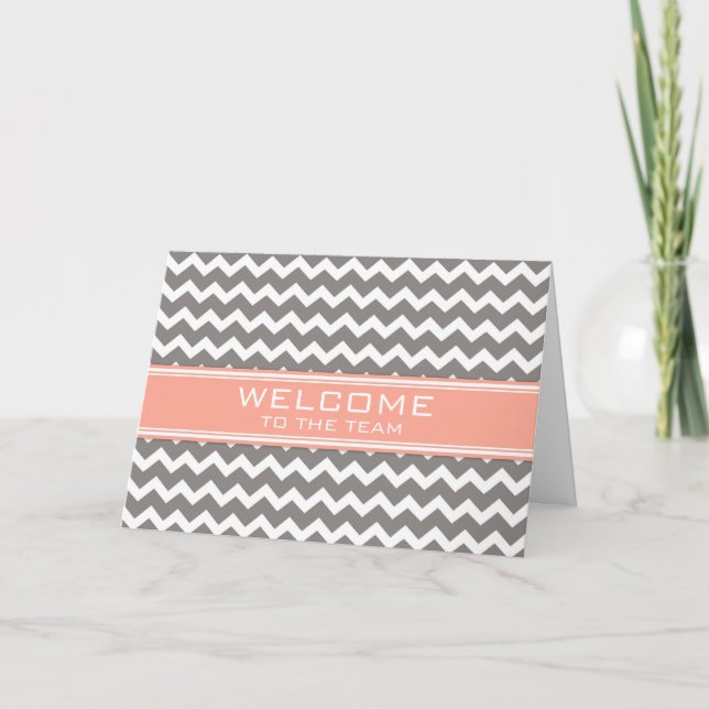 Carte Coral Grey Chevron Employé Bienvenue à l'équipe (Devant)