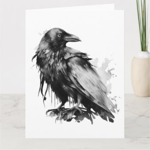Carte Corbeau aquarelle - B&W