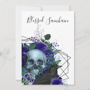 Carte Corbeau Floral Violet Béni Samhain Pagan Salutatio