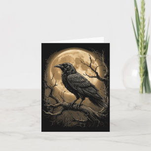 Carte Corbeau noir gothique Lune sombre forêt oiseau