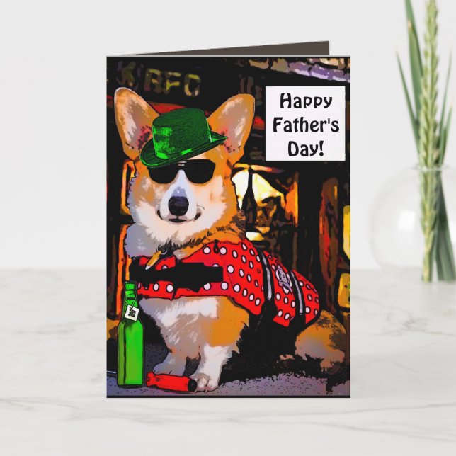 Carte Corgi heureux de fête des pères (Devant)