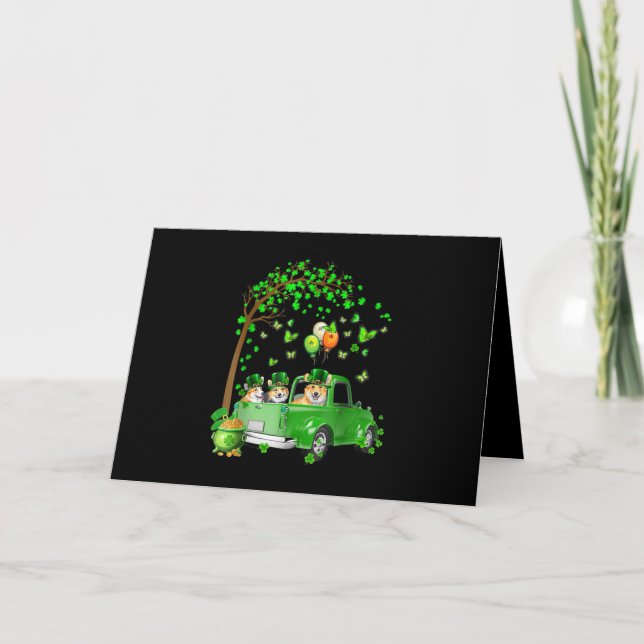 Carte Corgi Saint-Patrick Truck Vert Sous L'Arbre (Devant)