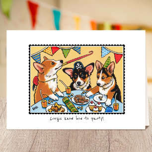 Carte Corgis sait faire la fête ! Chien d'anniversaire p