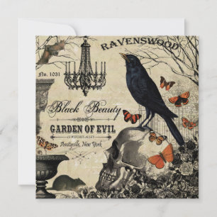 Carte corneille et crâne vintages modernes de Halloween