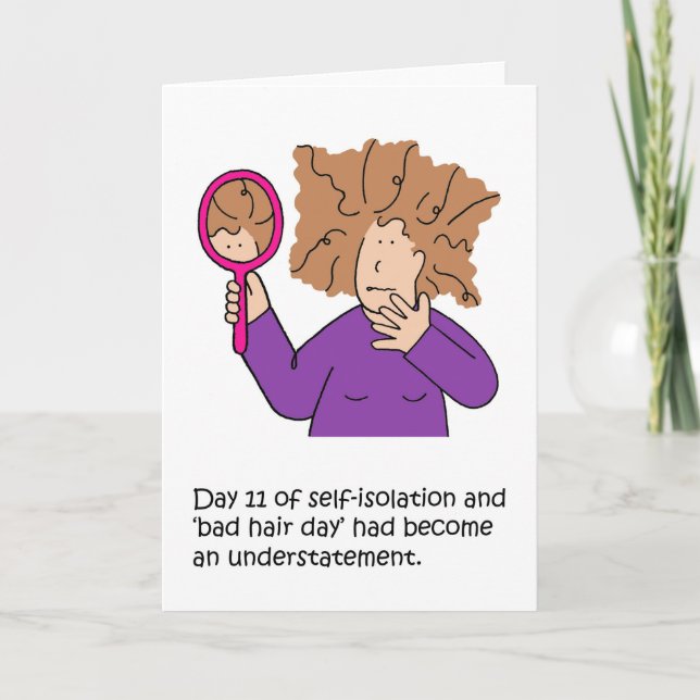 Carte Coronavirus Auto-isolement Mauvais Cheveux Caricat (Devant)