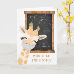 Carte Coronavirus Retour à l'école Giraffe avec masque