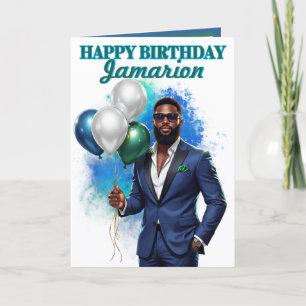Carte Costume bleu marine élégant Anniversaire Afro-Amér